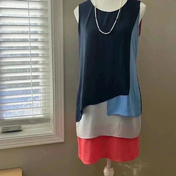 ❤️2/$30❤️[O2]BCBGMaxAzria Haley BluePink Color Block Layered Shirt Tank Dress - Picture 1 of 8